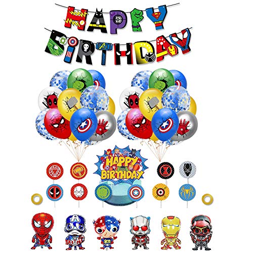 Smileh Decoracion Cumpleaños Superheroes Globos de Superheroes Feliz Cumpleaños del Pancarta Superhéroes Cake Toppers