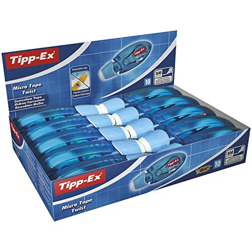 Tipp-Ex Cinta Correctora Blanca de Bolígrafos, Óptimo para material escolar,Micro Tape Twist, 8m x 5mm, Con Cabezal Rotativo, Caja de 10