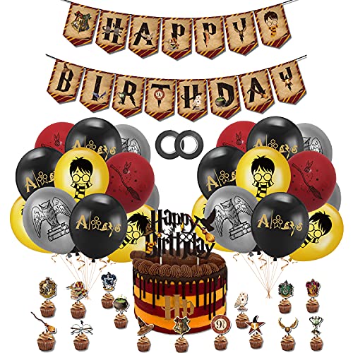 smileh Decoración Cumpleaños Harry Potter Globos Feliz Cumpleaños del Pancarta Adornos de Pastel Decoración de Tartas para Niños Mago Decoraciones de Fiesta Cumpleaños