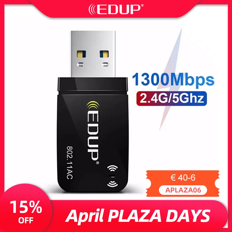 EDUP-Mini adaptador WiFi de 300M-1300 Mbps, adaptador inalámbrico CA USB, con tarjeta de red de doble banda, 5G/2,4 GHz, para PC, escritorio y portátil