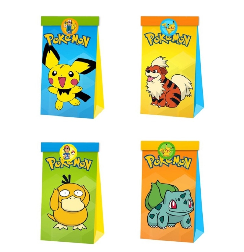 Bolsa de regalo de Pokémon Pikachu, bolsa de caramelos con temática de dibujos animados para fiestas, eventos, decoración de cumpleaños, juguetes para fiestas, 12 piezas
