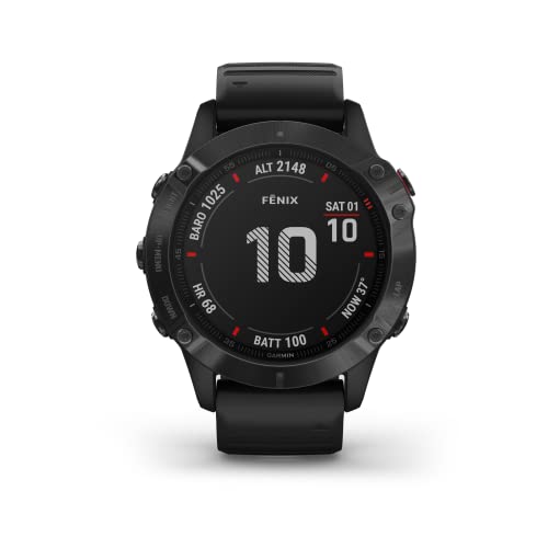 Garmin Fenix ​​6X Pro – Reloj GPS multideporte definitivo 51mm, funciones de mapeo, música, monitoreo de ritmo ajustado por grado y sensores de pulso, negro con banda negra