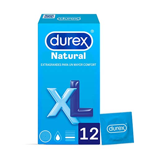 Durex Preservativos Originales Natural Plus Talla XL – 12 condones Más Grandes