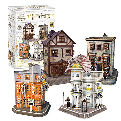 CubicFun Puzzle 3D Harry Potter Callejón Diagón Colección 4 en 1 Set – Quality Quidditch Supplies, Ollivanders Wand Shop, Weasleys’ Wizard Wheezes y Gringotts Bank, 274 Piezas