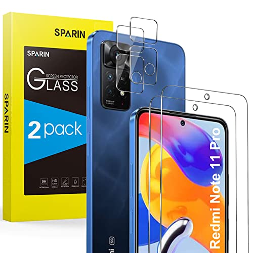 SPARIN Protector de Pantalla Para Xiaomi Redmi Note 11 Pro 5G/4G 6.67 Pulgadas, 2 Cristal Templado con 2 Protector de Lente de Cámara, 9H Dureté