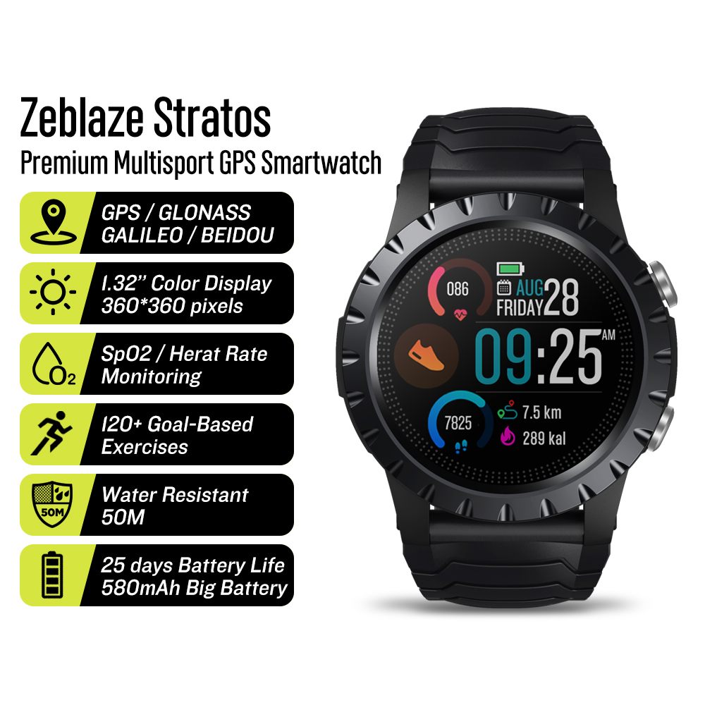 Zeblaze-reloj inteligente Stratos para hombre y mujer, accesorio de pulsera con GPS, GPS, control del ritmo cardíaco, SpO2, VO2max, batería de 25 días de duración