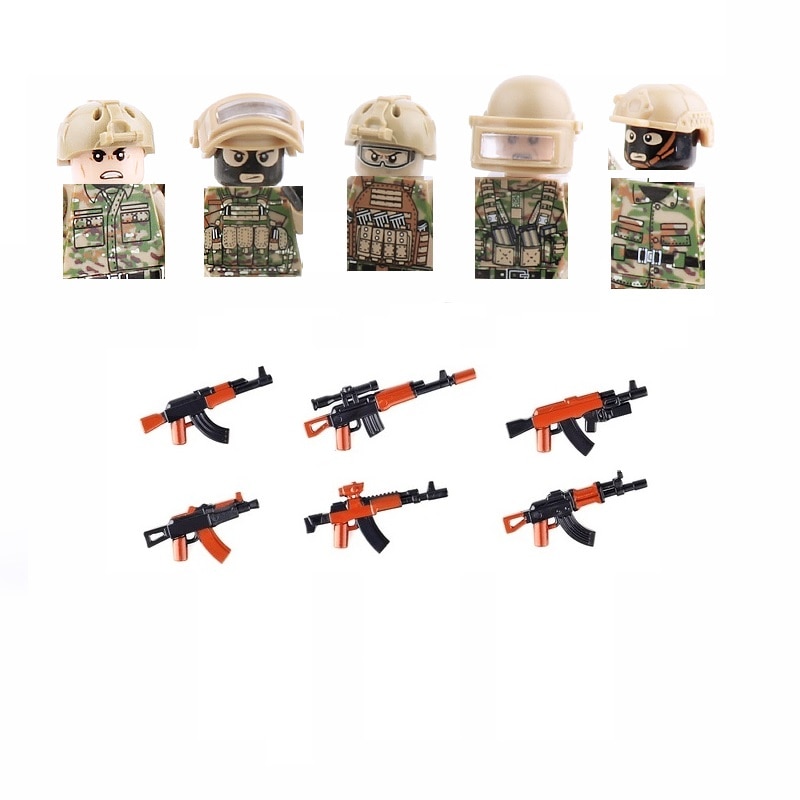 Figuras de bloques de construcción de soldado de las fuerzas especiales, MOC SWAT, armas militares, figuras de playmobil, 5 unids/lote