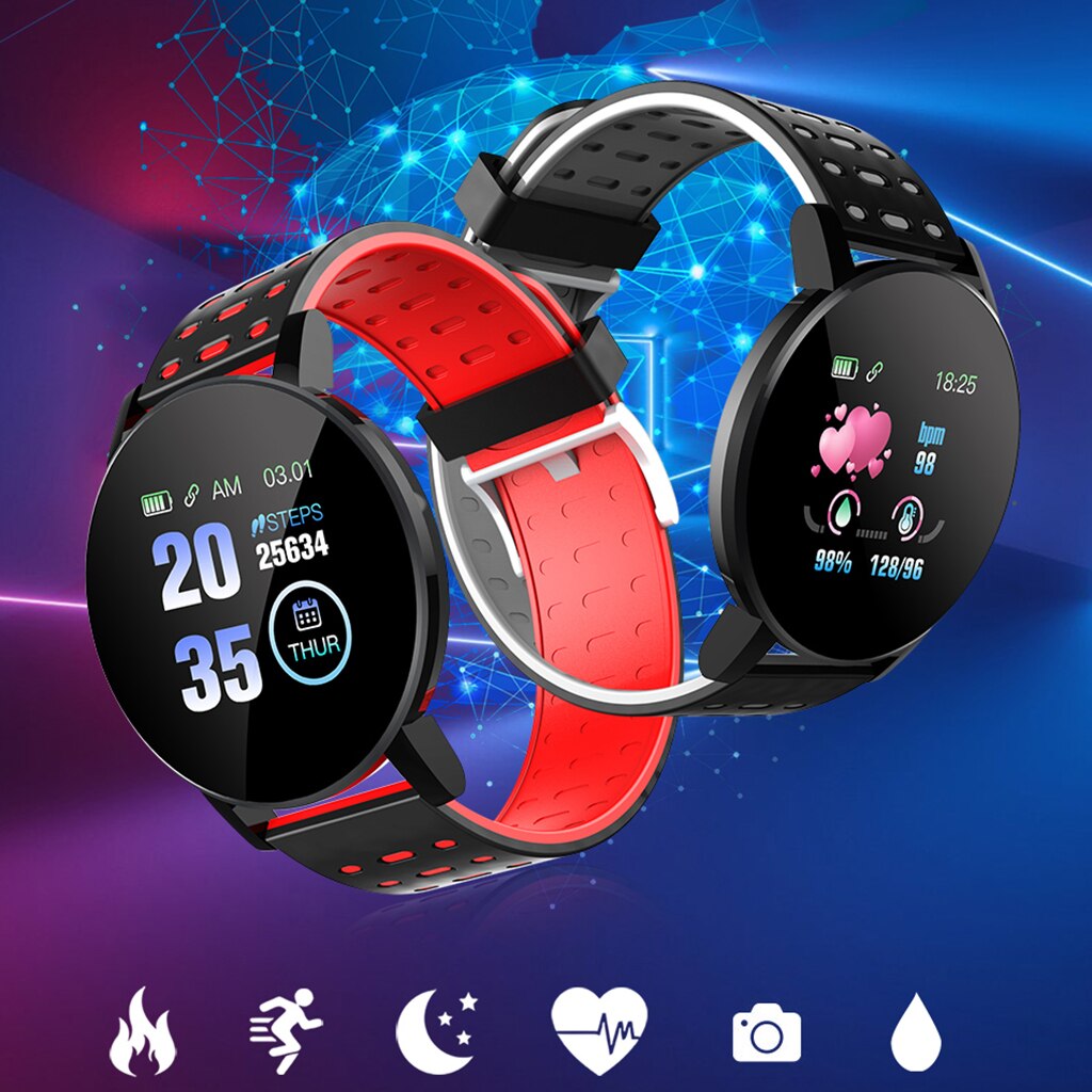 Reloj inteligente para hombre y mujer, pulsera de Fitness resistente al agua con control del ritmo cardíaco y de la presión sanguínea
