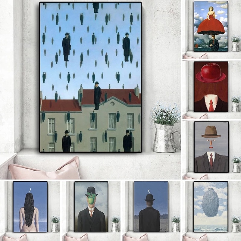 Rene-pintura en lienzo de Magritte para sala de estar, póster de reproducción de ilustraciones clásicas, surrealismo e impresión artística de pared