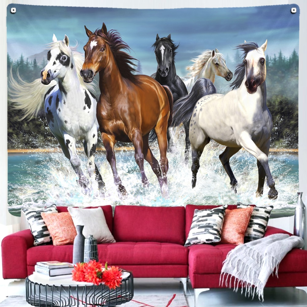 Tapiz De tela con estampado De caballo para decoración del hogar, manta De otoño con estampado De Animal Hippie, para colgar en la Pared, Alfombra De Pared