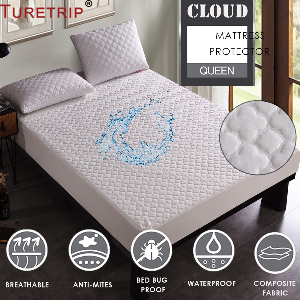 Turejourney-Protector de colchón impermeable Jacquard Cloud, Funda de colchón de bolsillo profundo, lavable a máquina, plegable