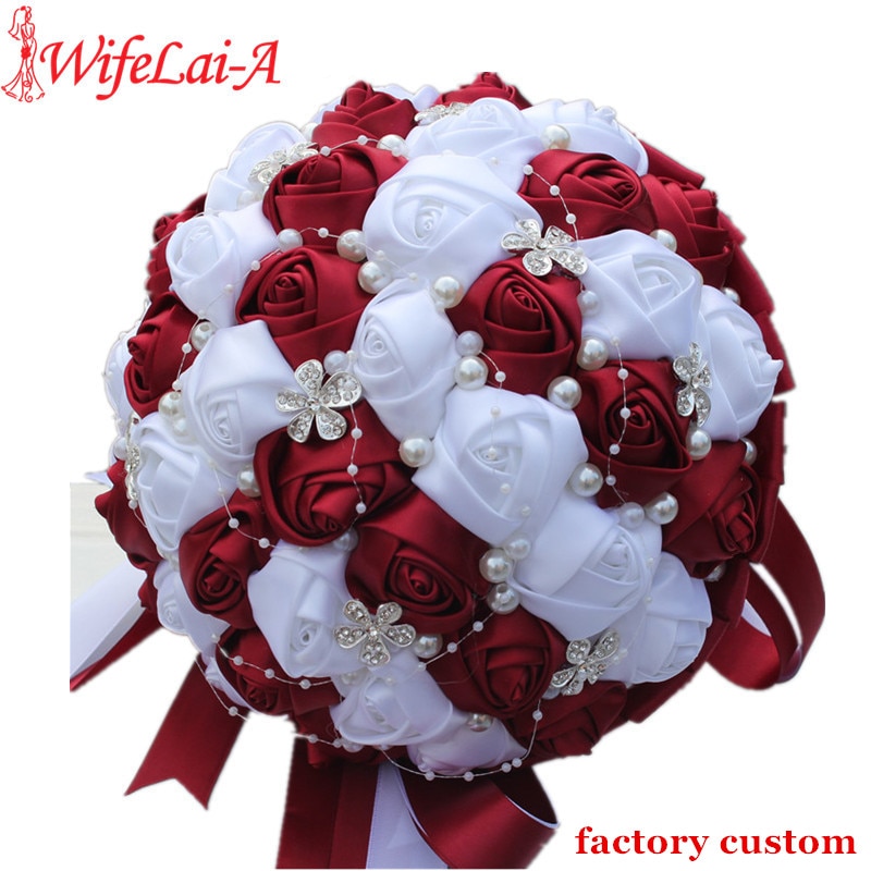 Wifelai-a-ramo De Novia De cristal, flor Artificial personalizada, rojo borgoña, blanco, para dama De honor, W224A-2 De boda