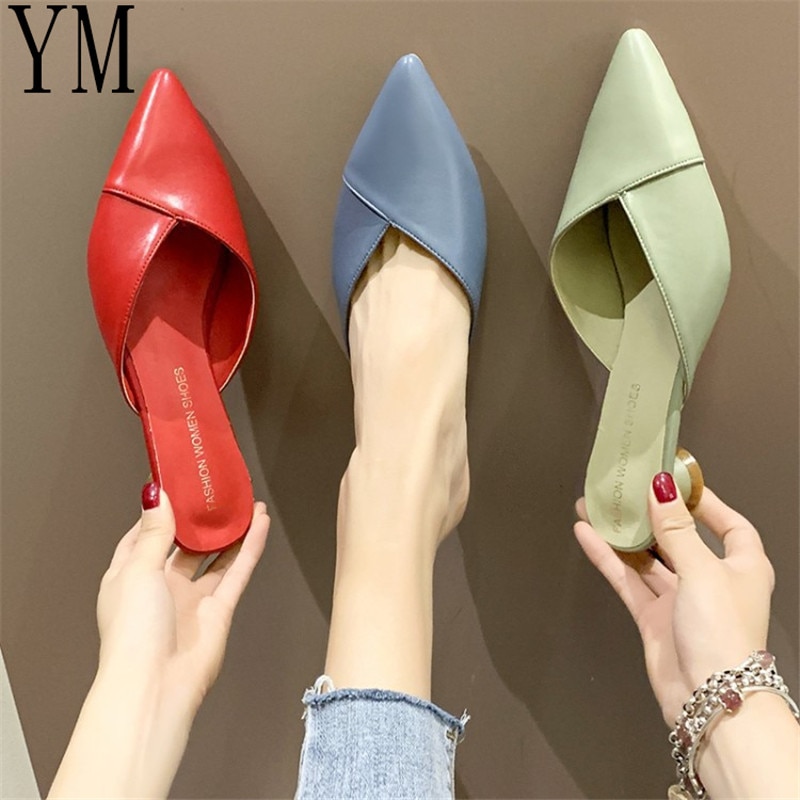 Sandalias de tacón bajo para Mujer, Zapatos sexys de punta estrecha, 3 colores, 35-39