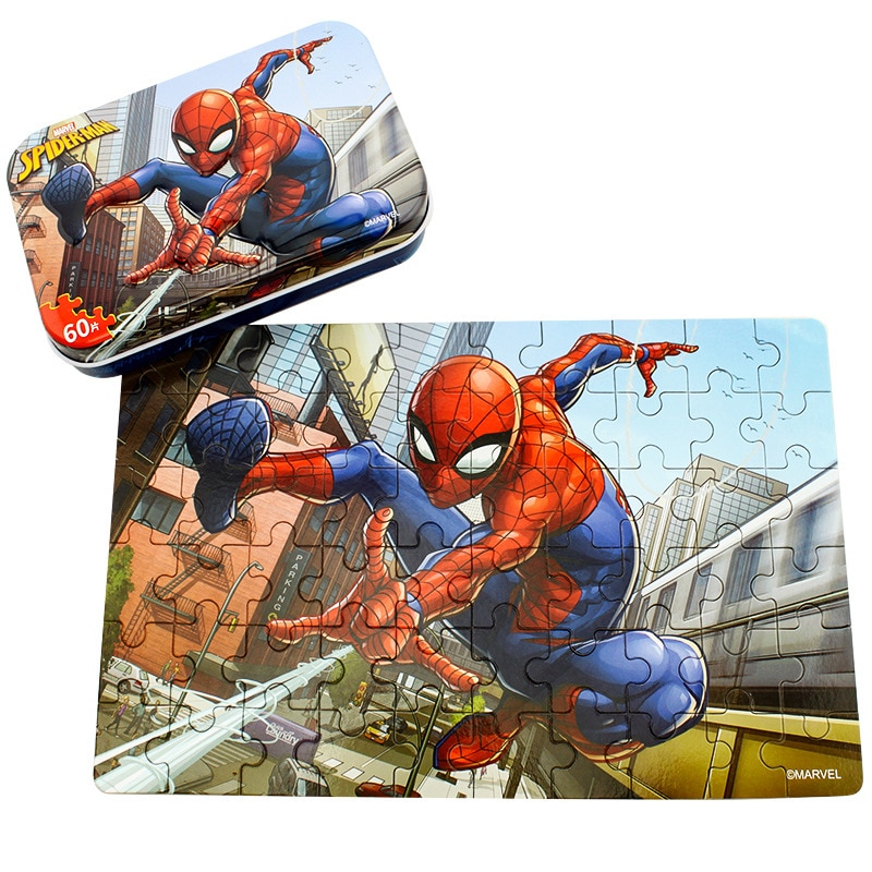 Autorice a los Vengadores para niños, rompecabezas de Spiderman de la Alianza de los vengadores, caja de hierro de 60 piezas, rompecabezas de Spiderman, rompecabezas de madera de Disney