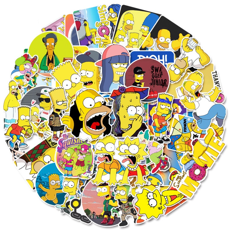 Pegatinas de dibujos animados de Los Simpsons para niños, calcomanías impermeables de grafiti, para monopatín, regalo de cumpleaños, 10/30/50 piezas