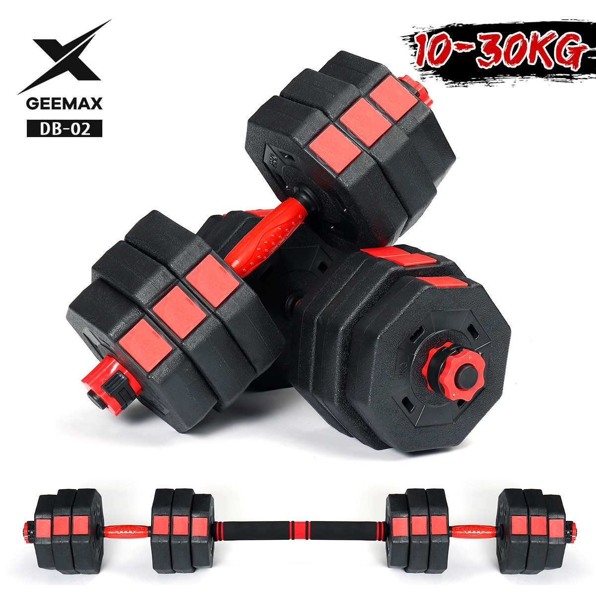Gemax-Mancuernas ajustables para gimnasio, 10-30KG, con barra, para entrenamiento físico, antideslizantes, herramientas de ejercicio
