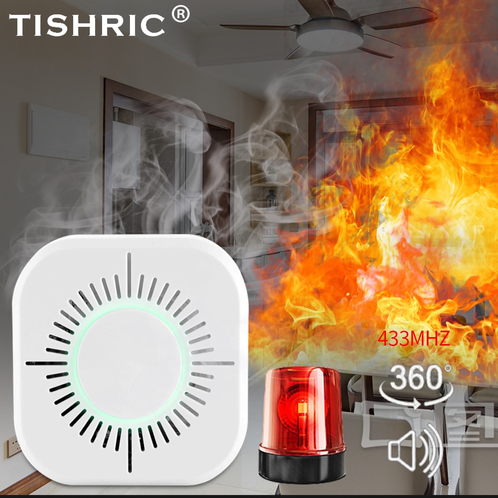 TISHRIC-Detector de humo inalámbrico, Sensor de alarma de incendios con Wifi inteligente, 433Mhz, Compatible con Sonoff RF Bridge