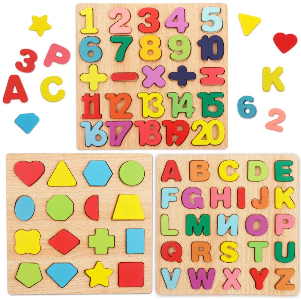 Rompecabezas de madera ABC para Niños, juguetes educativos para bebés, rompecabezas para aprendizaje temprano, alfabeto, números
