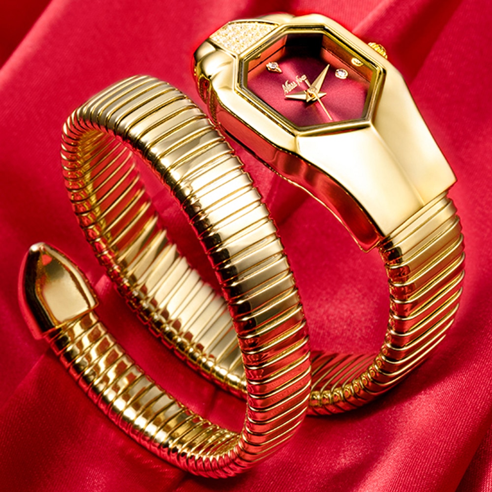 MISSFOX-relojes de lujo con forma de serpiente para mujer, pulsera de oro de 18K con diamantes, estilo sencillo, resistente al agua, AAA