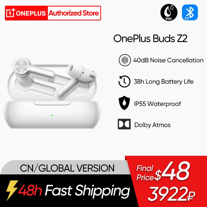 OnePlus-Auriculares Bluetooth Buds Z2, dispositivo de audio con cancelación activa de ruido, 40dB, Oneplus 9pro 9rt Nord 2 9r, estéreo inalámbrico