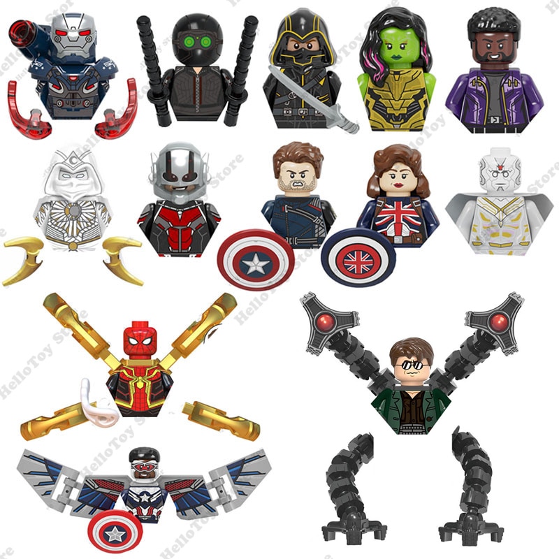 Figuras de superhéroes de Los Vengadores, Moon Knight, Iron Man, Falcon, Hawkeye, bloques de construcción, modelo de muñeca de película clásica, juguetes para niños, regalo