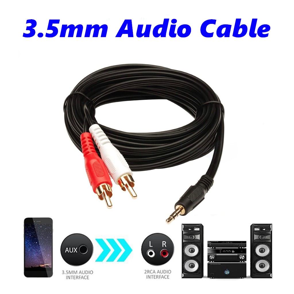 De línea de Audio de 3,5mm Cable 1M Jack estéreo macho a 2 RCA macho Aux Cable para PC DVD TV VCR MP3 altavoces portátil Video Cable de Audio