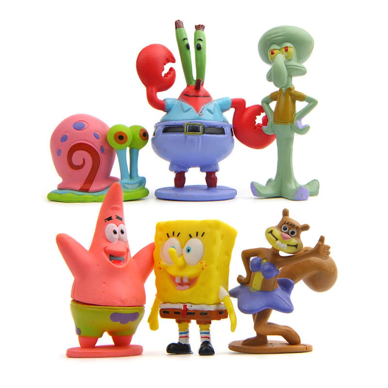 6 unids/set de dibujos animados modelo Mini muñecos de acción esponja Patrick Star cangrejo plancton Caracol de colección de muñecos y figuras juguetes de PVC