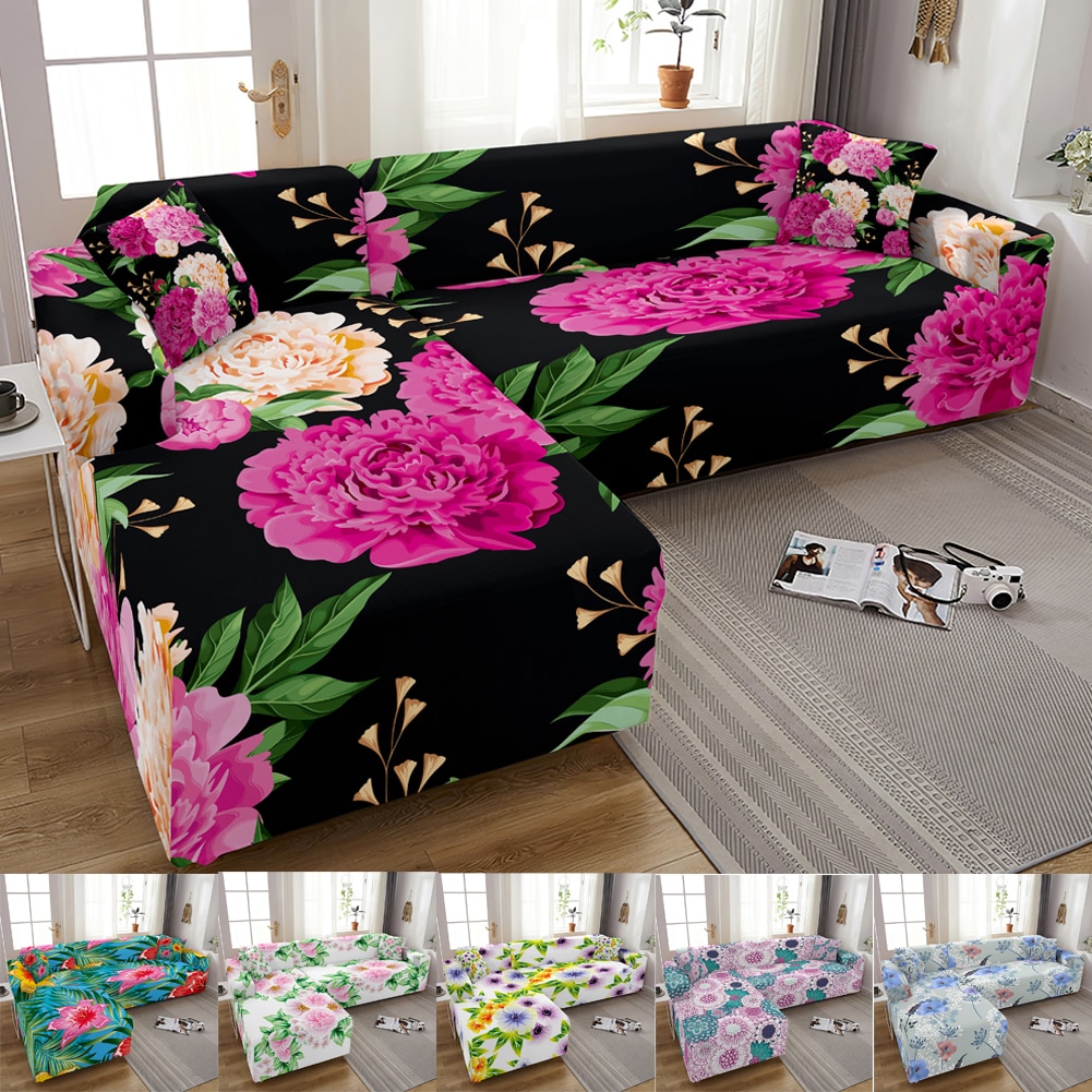 Funda de sofá elástica con estampado de flores 3D para sala de estar, cubierta de sofá seccional, 3 plazas, forma de L