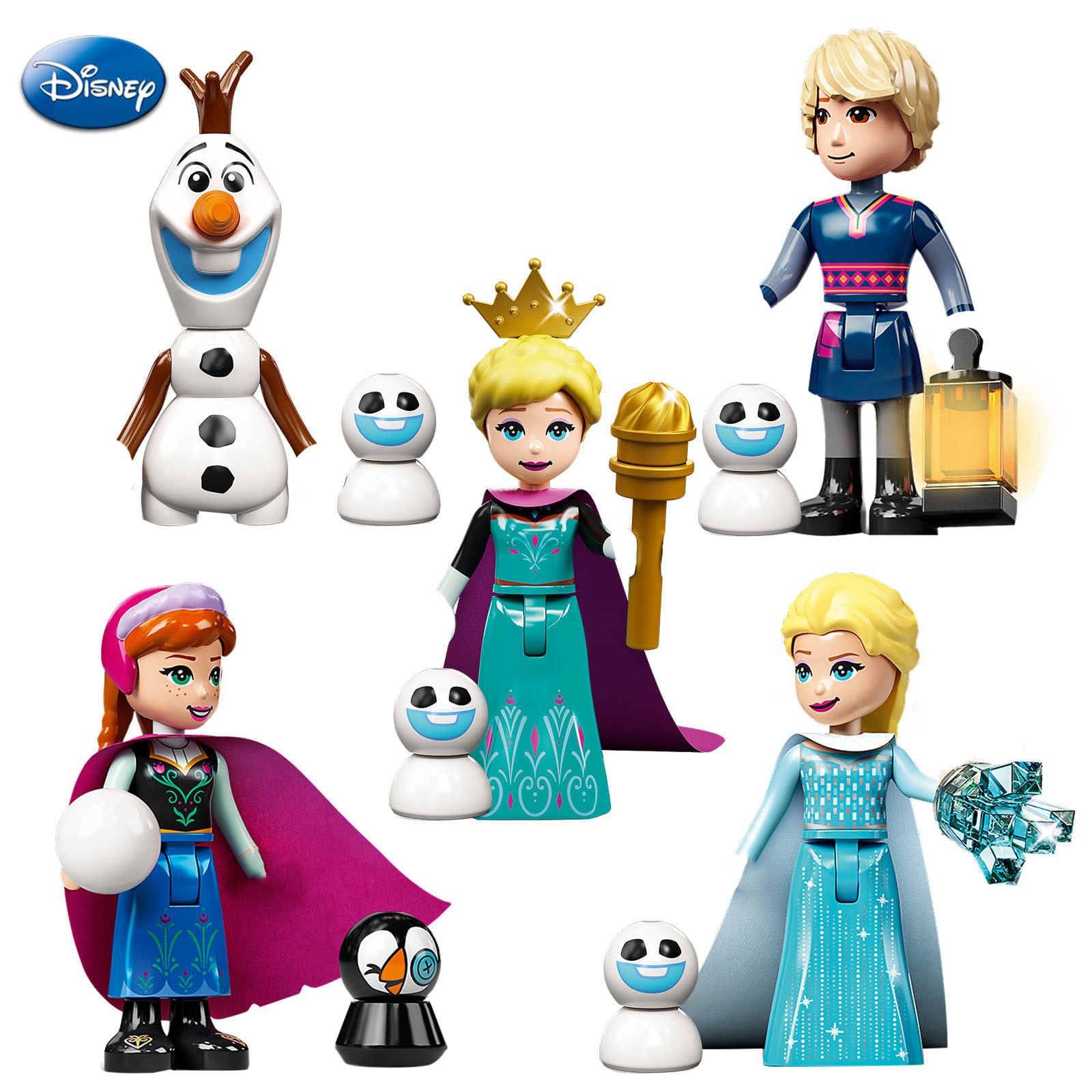 Figuras de acción de Frozen de Disney para niños y niñas, juguetes de bloques de construcción, Kawaii, Anna, Elsa, regalo de Navidad