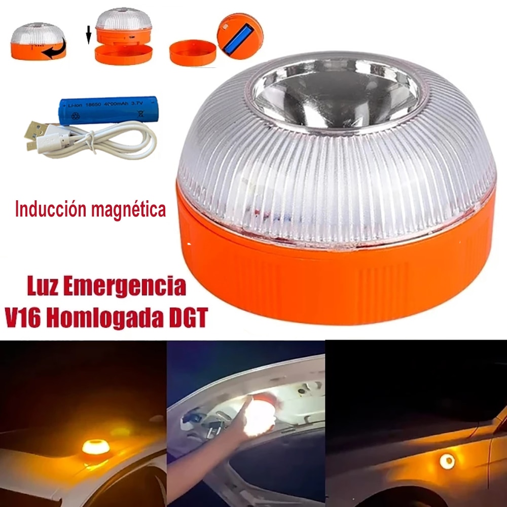 Luz de Emergencia V16 Homologada DGT para coche, linterna de inducción magnética recargable, lámpara estroboscópica para autobús de tráfico, ATV, SUV y camión