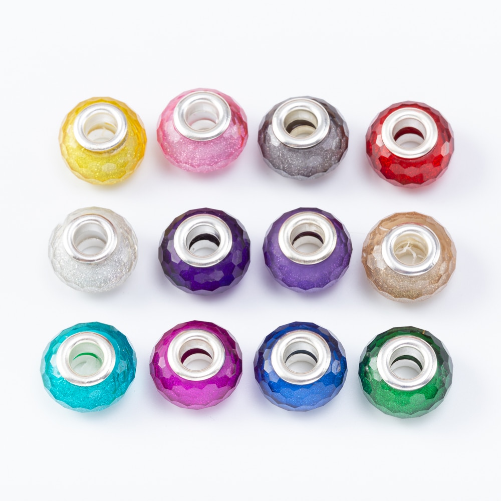 Hebilla plateada de varios colores para pulsera Pandora, abalorio de plástico de resina para bricolaje, joyería europea, js2212, 20 unids/lote