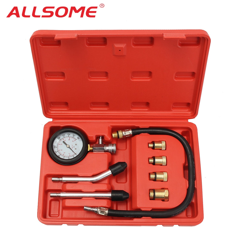 ALLSOME Pro-probador de compresión de cilindro de Motor de gasolina, Kit de manómetro de aceite, HT2767