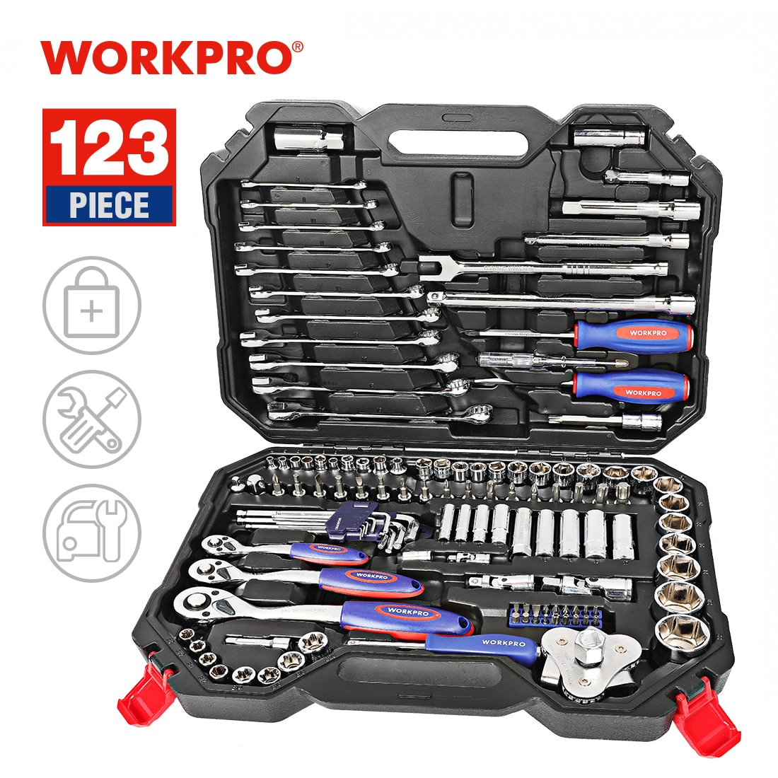 WORKPRO-kit de herramientas de reparación profesional para vehículos, juego de herramientas de mano para reparación de coches, bicicletas, llave inglesa, juego de llaves