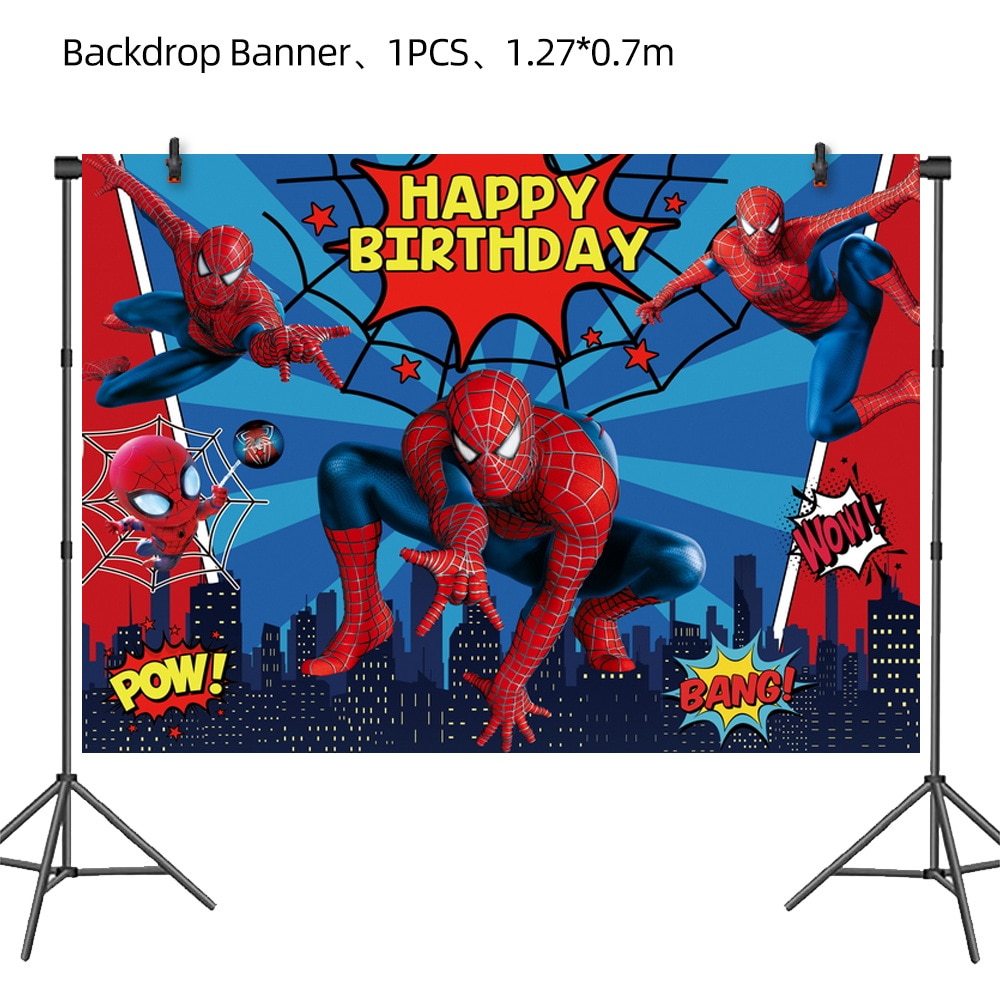 Decoraciones de fiesta con temática de cumpleaños de Spiderman, suministros de Banner, telón de fondo, mantel de juguetes para niños y niñas, Fondo de 1,27×0,7 m