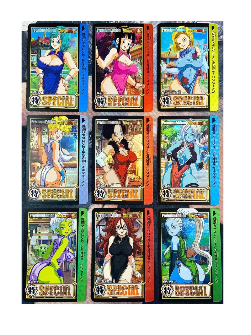 Juego de cartas coleccionables de Dragon Ball Z, 9 unids/set, estilo Cheongsam, Bulma, Android 18, Chichi, Sexy, Anime