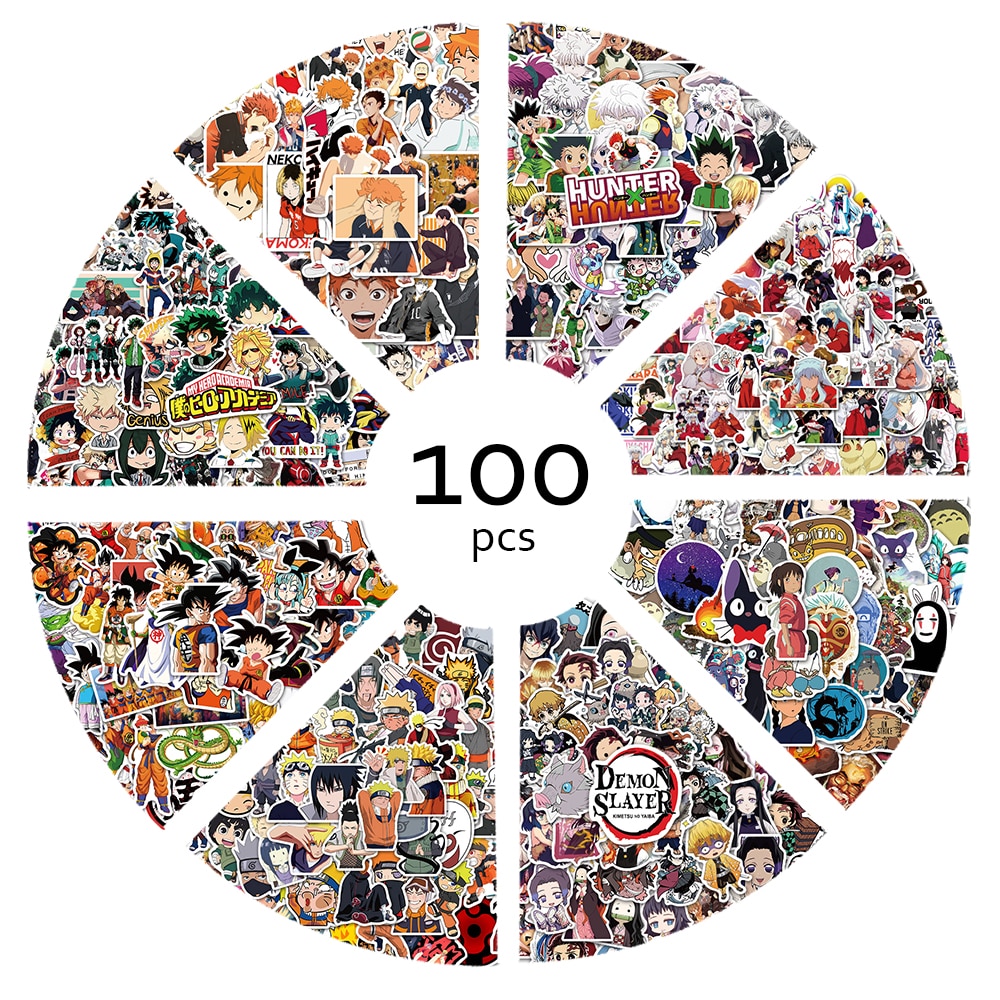 Pegatinas de Anime de Naruto Demon Slayer para niños, calcomanías impermeables para equipaje, portátil, monopatín, juguetes clásicos, 100 piezas
