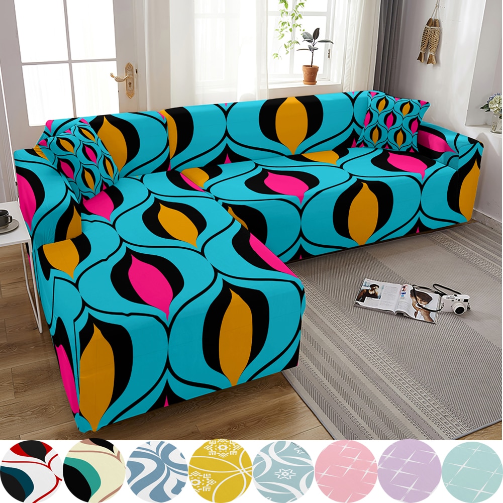 Fundas elásticas para sofá en forma de L, estampado geométrico, para sala de estar