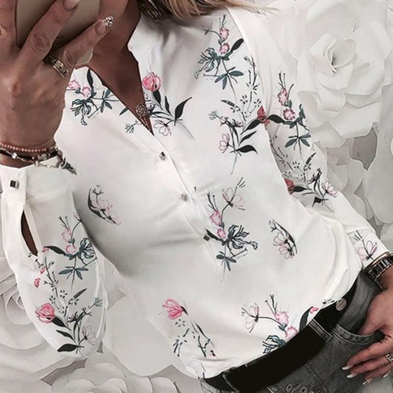 Camisas florales de manga larga para mujer, Blusas ajustadas con botones estampados, para primavera y otoño