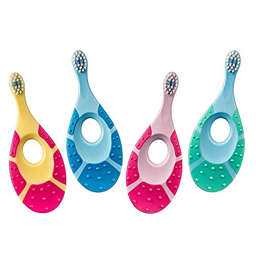 Jordan ® | Step 1 Cepillo de dientes para bebé 0-2 años | El cepillo de dientes original para bebé con cerdas extra suaves, anillo de mordida suave para encías y fácil agarre | Pack 4 Unidades