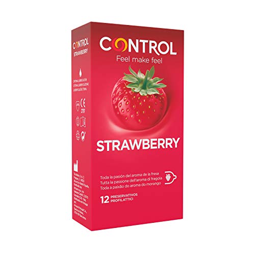 Control Preservativos Strawberry. Caja de 12 Condones Pasión del Aroma de la Fresa, Lubricados, Sexo Seguro. Disfruta de unos Preservativos con Ajuste Perfecto para una Relación Segura.