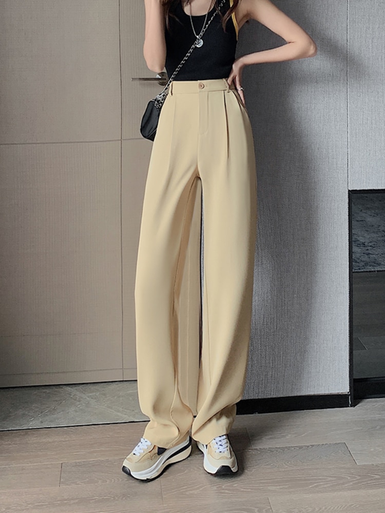 Pantalones de pierna ancha de cintura alta para Mujer, pantalón largo liso informal, trajes rectos de oficina, triangulación de envíos