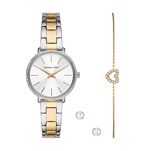 Michael Kors Reloj de Mujer PYPER, Tamaño de Caja de 32 mm, Movimiento de dos Manecillas, Correa de Acero Inoxidable, Plata