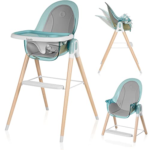 LIONELO Maya trona plegable, tronas de bebe 2 en 1, silla alta ajustable, pies antideslizantes, de 6 a 36 meses, cinturones de seguridad, capacidad de carga hasta 15 kg / 25 kg (Turquoise)