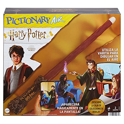 Mattel Games Pictionary Air Harry Potter, ve lo que dibujas en pantalla, con varita para dibujar en el aire, juego de mesa para niños +8 años (Mattel HDC62)