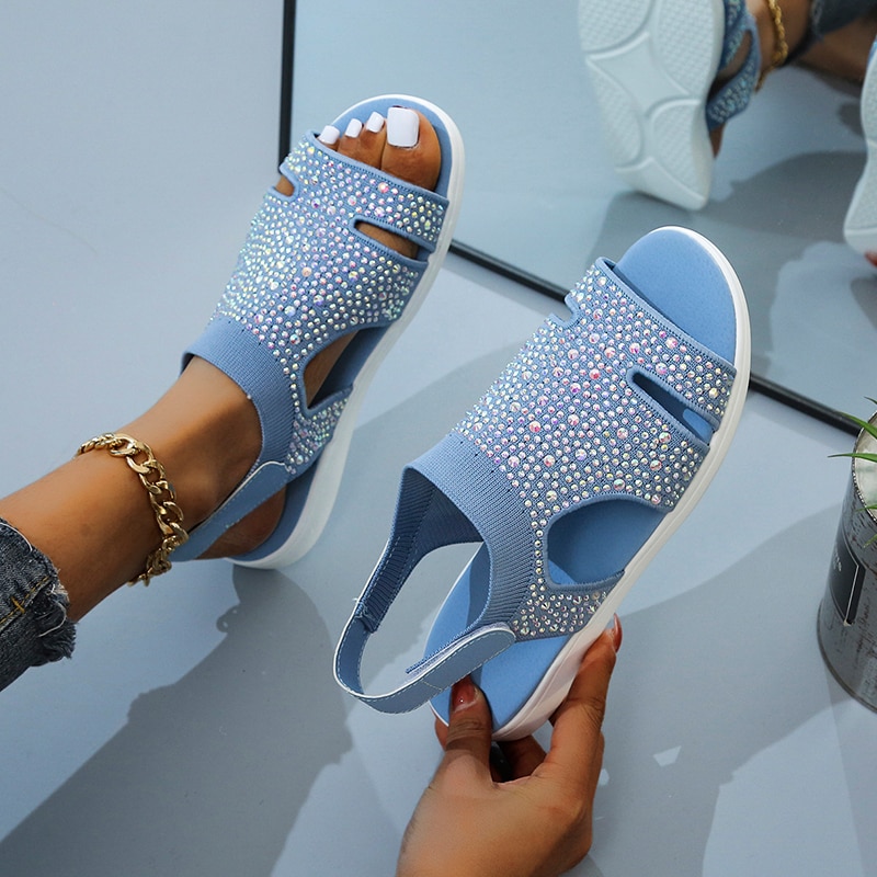Sandalias ortopédicas elásticas de cristal para mujer, zapatos planos de playa con punta abierta, calzado informal para verano, 2022