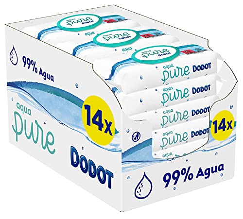 DODOT Toallitas Aqua Pure para Bebé, 99% Agua, 672 Toallitas, 14 Paquetes (14 x 48) de Toallitas para Bebé