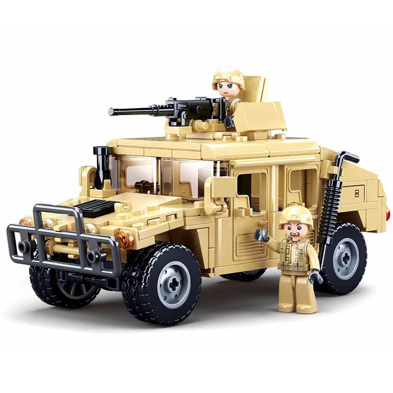 SLUBAN-bloques de construcción para niños, juguete de ladrillos para armar coche militar Humvee del ejército H1, serie WW2, regalo para chicos