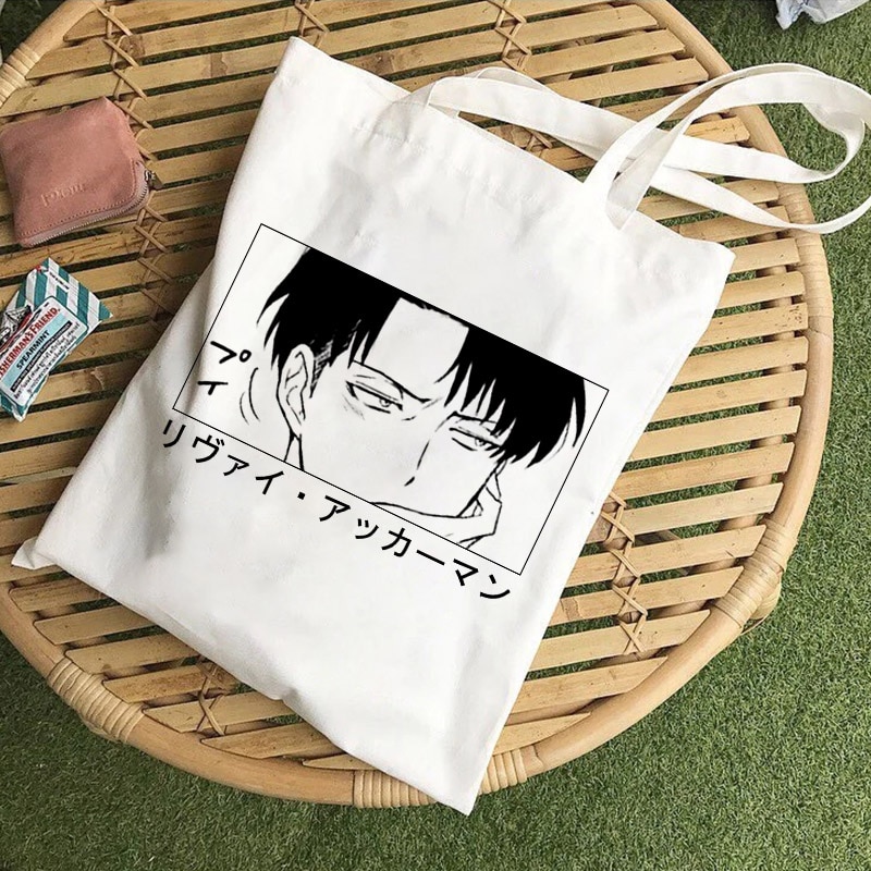 Bolso de mano de Anime japonés Levi Attack on Titan, bolsa Shopper, Shingeki No Kyojin, de hombro, de lona, reutilizable
