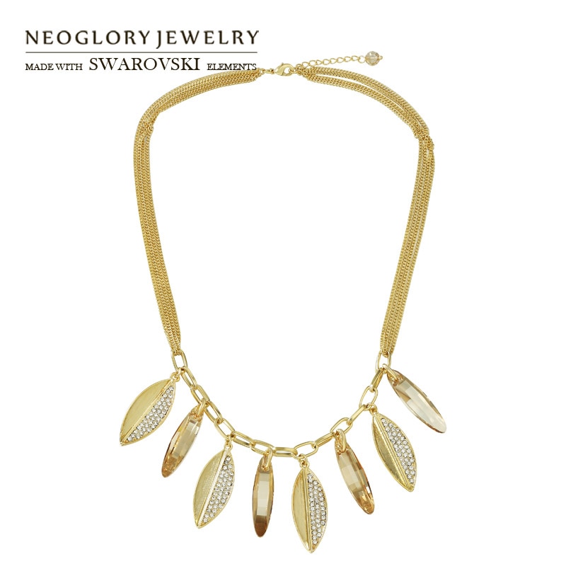 Neoglory-collar con colgante de cristal y diamantes de imitación para mujer, diseño exquisito de hojas, embellecedor de moda con cristales de Swarovski