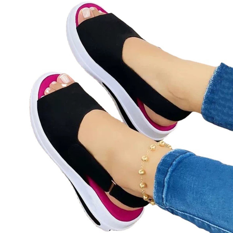 Sandalias de plataforma para mujer, zapatos de moda de tela elástica, cómodos para caminar, calzado informal de verano